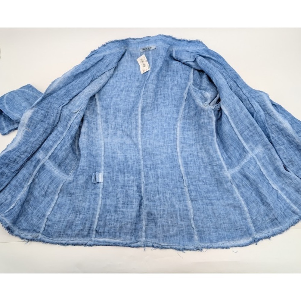 MEO MELI 100% Linen Jacket Blazer Womens S/M Blue Coastal Minimalist Lagenlook - Picture 12 of 16